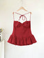 Perpetua Red Halter-Tie Sweetheart Peplum Top One-piece
