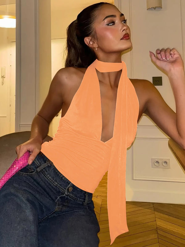 Lena Sunset Sleeveless Halter Scarf Top
