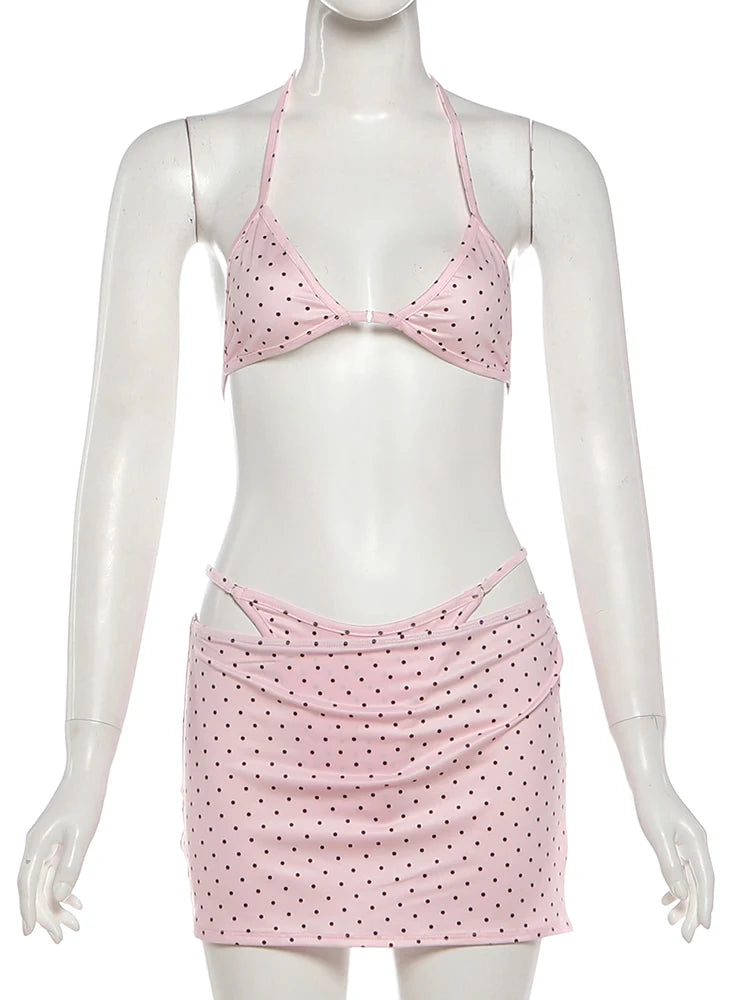 Alessia Lace Polka Dot Printed Bikini Three-Piece