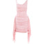 Kliou Mesh Patchwork Pink Dress Woman Summer Trend Low-Neck Backless Ruffles Tassel Skinny Wrap Hip Ruched Elegant Mini Bodycon