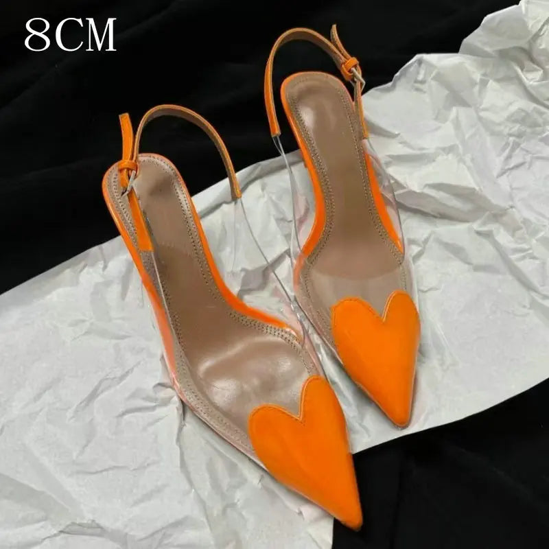 Heart-Shaped Transparent High-Heeled Sandals For Women Summer Fairy Style Pointed-Toe Low-Heeled Women'S Shoes Sexy Party Pumps