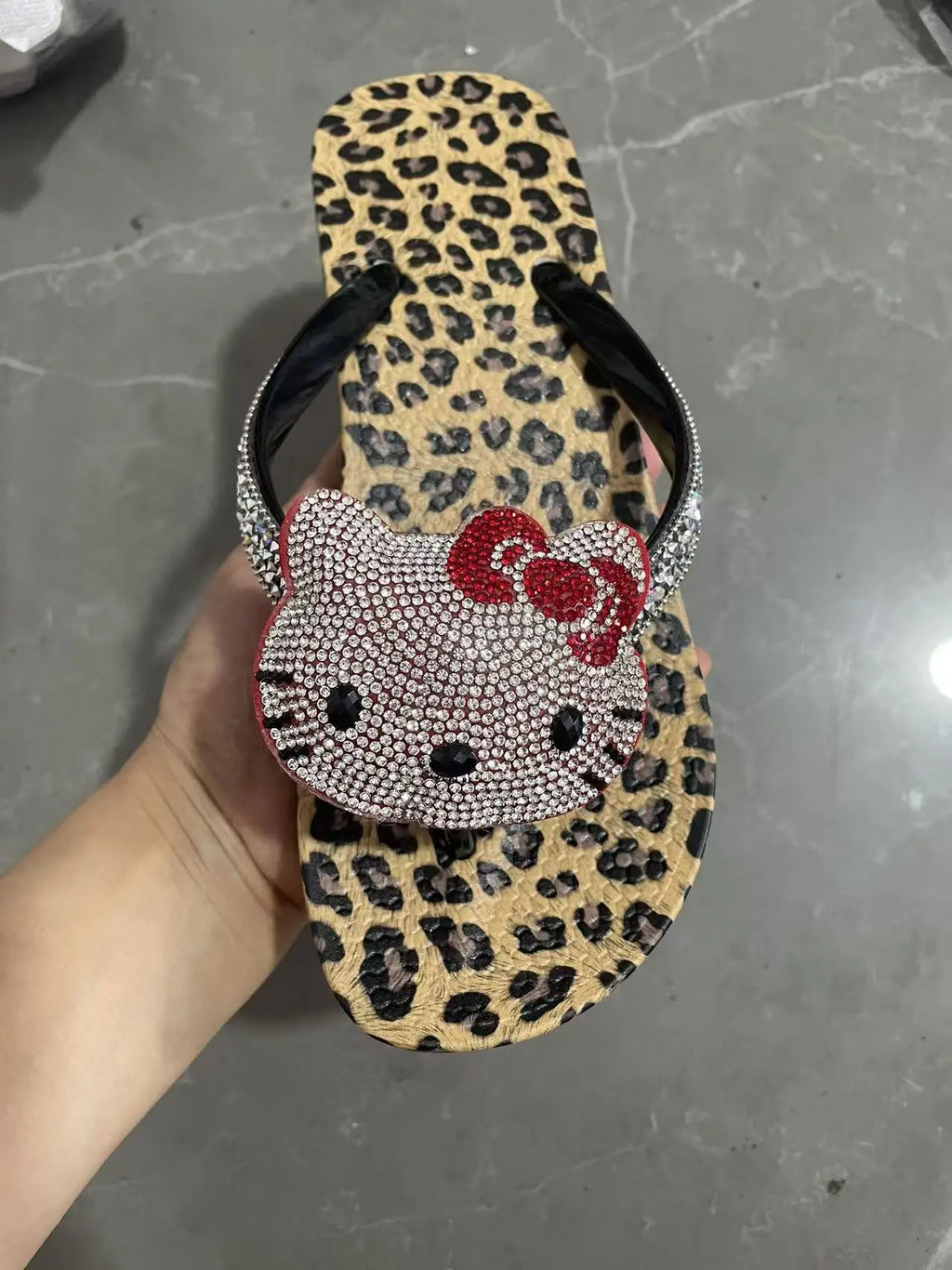 Armine Hello Kitty Rhinestone Leopard Flip-Flops