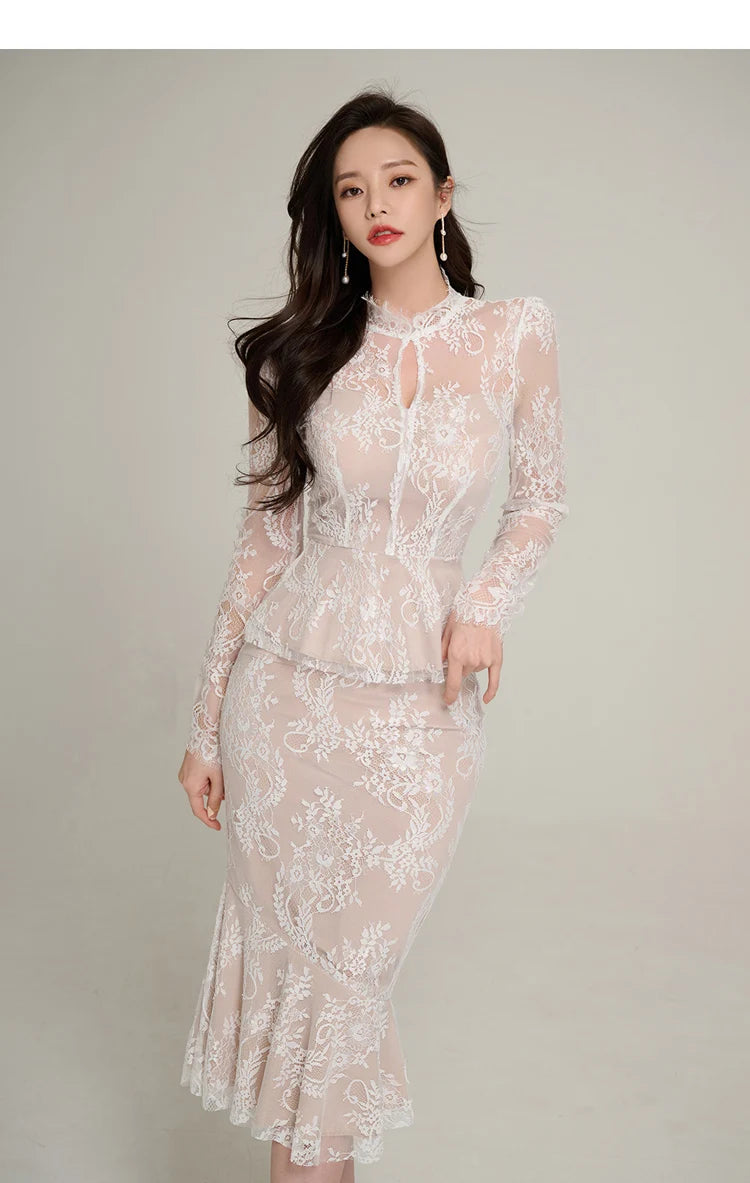 Lavinia Lace Mermaid Midi Skirt Set Two-piece