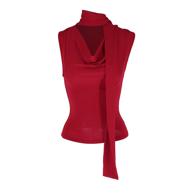 Cecelia Soft Whisper Ruched Draped Sleeveless Scarf Top One-piece