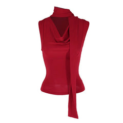 Cecelia Soft Whisper Ruched Draped Sleeveless Scarf Top One-piece