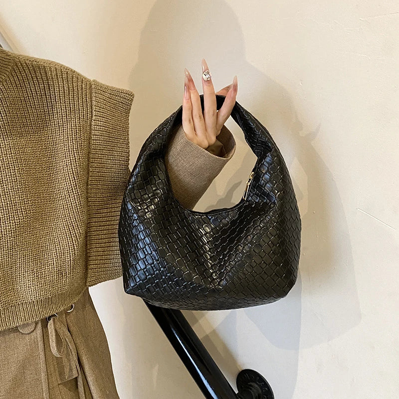 Henrietta Woven Faux-Leather Top-Handle Hobo Bag