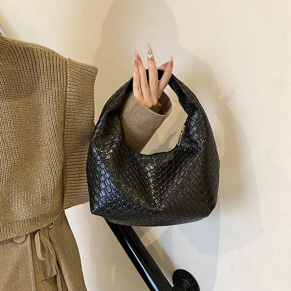 Henrietta Woven Faux-Leather Top-Handle Hobo Bag