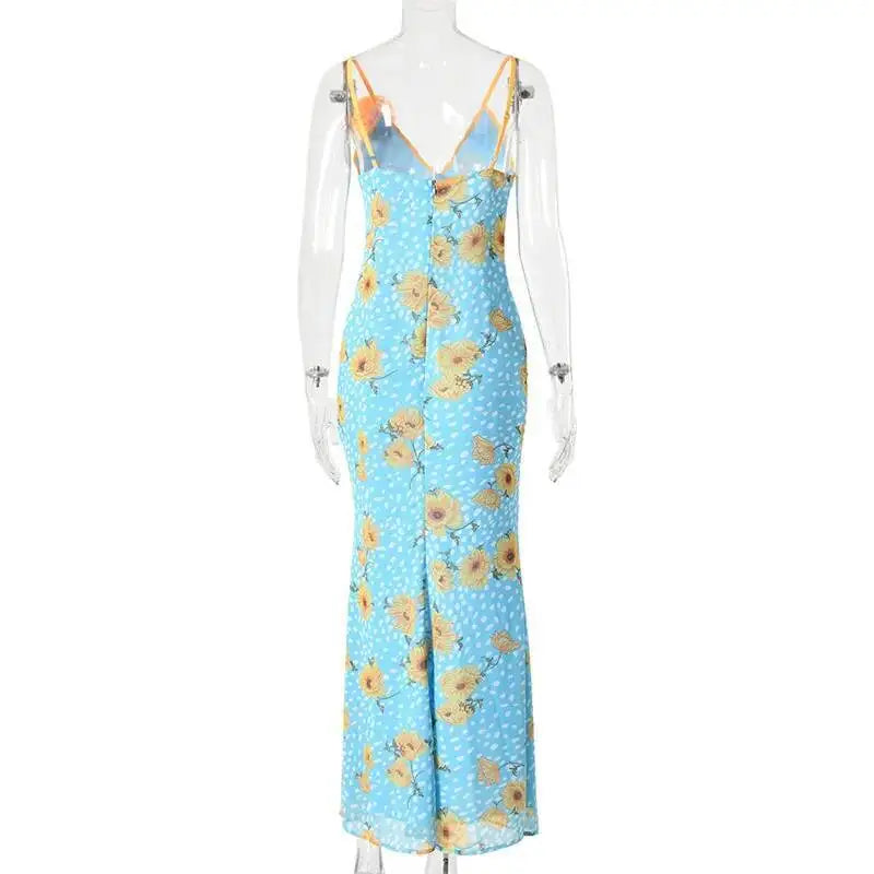 Etta Floral V-Neck Backless Maxi Dress