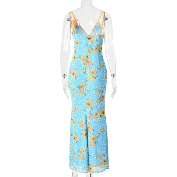 Etta Floral V-Neck Backless Maxi Dress