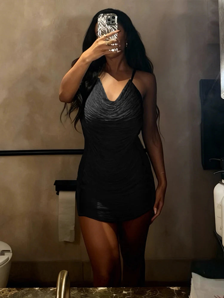 Aveline Tassel Lace-Up Halter Mini Dress