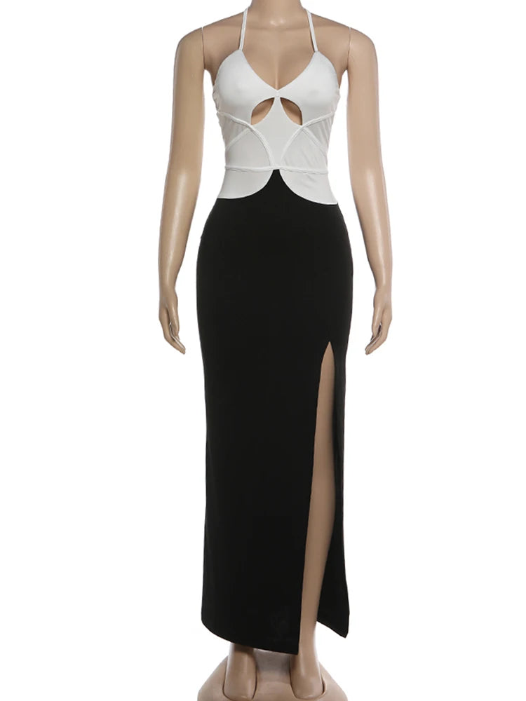 Thalia Contrast Cutout High-Slit Midi Dress