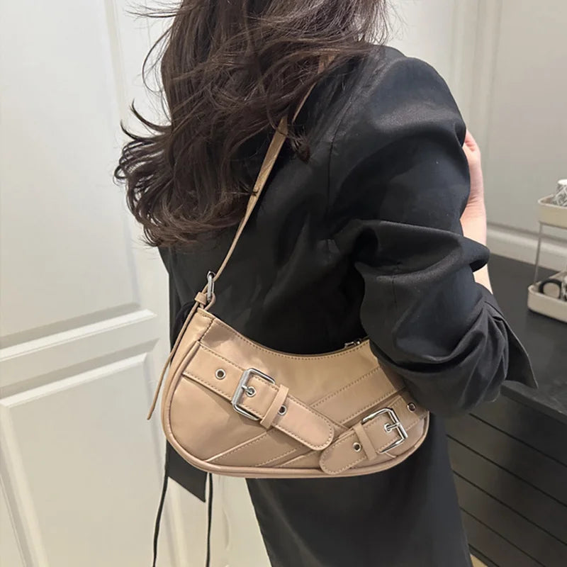 Y2K Vintage PU Leather Women Shoulder Bag Small Crossbody Bag Fashion Ladies Underarm Bag Clutch Purse and Handbag