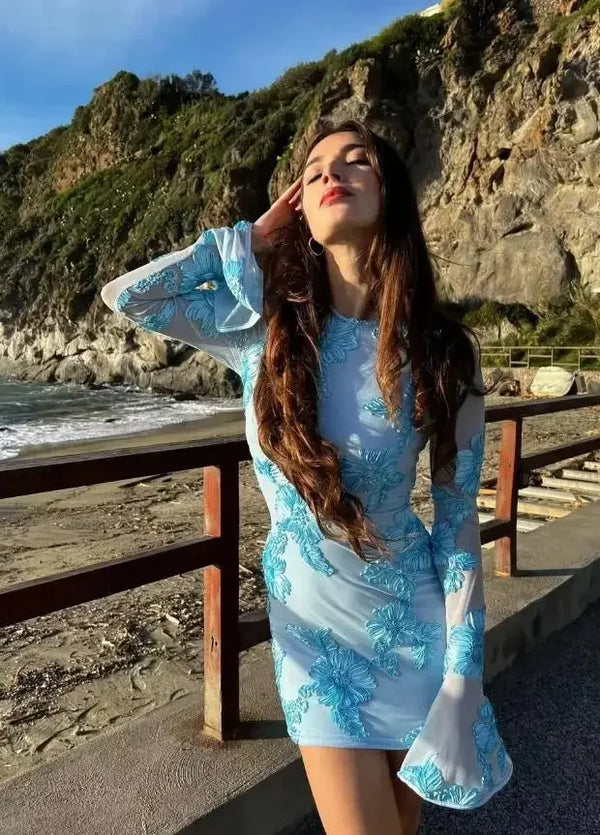 Isla Embroidered Long-Sleeve Mini Dress