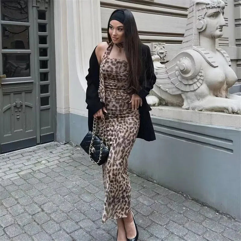 Nahara Leopard Ruched Bandeau Top & Midi Skirt Separates