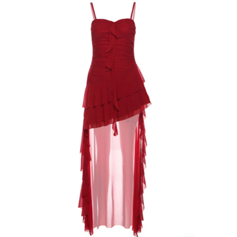 PixieKiki Y2k Sexy Mesh Ruffle Irregular High Low Dress White Black Sleeveless Long Dresses Summer Clothes Women 2024 P94-EZ30