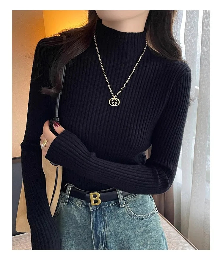 Clementina Slim Twist-Rib Knit Turtleneck Sweater One-piece