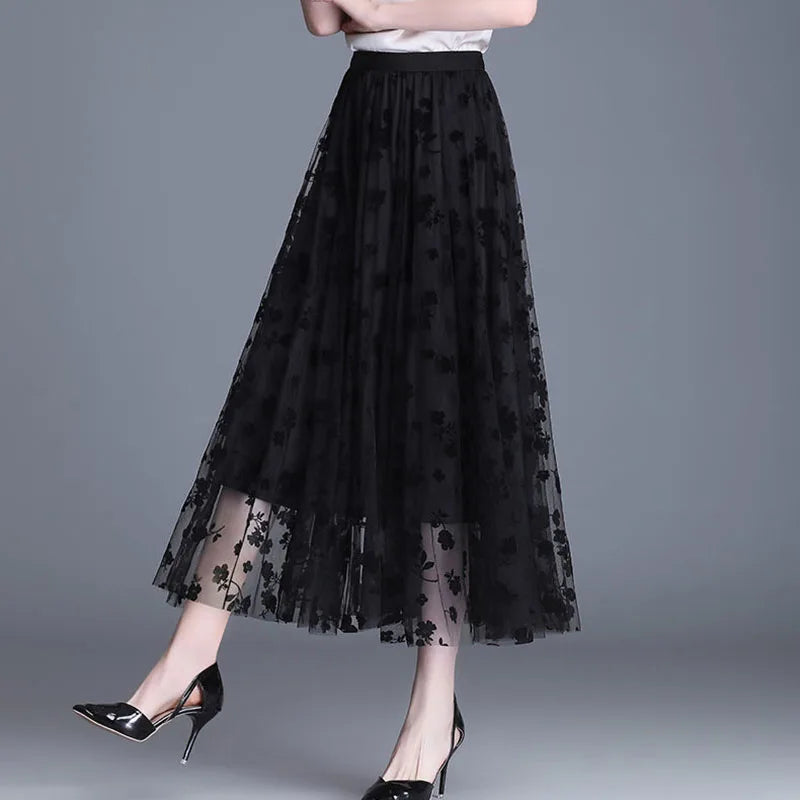 Josette Floral Mesh Midi Skirt One-piece