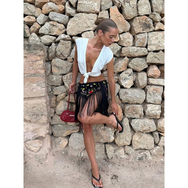 Elodie Fringe Bodycon Midi Skirt One-piece