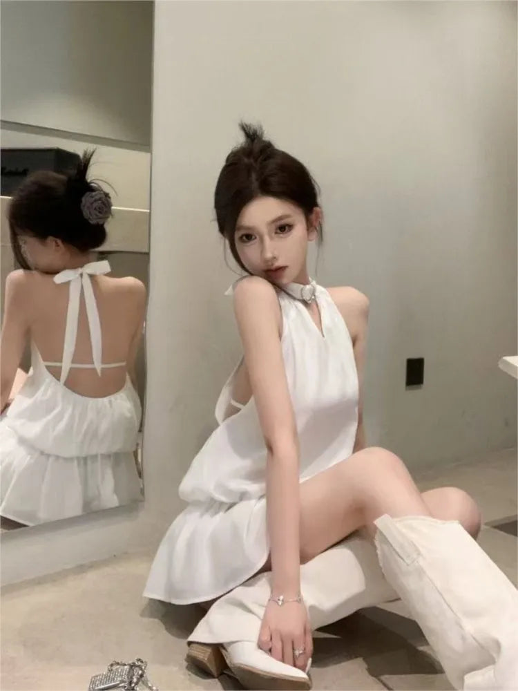 Amelie Halter Backless Fit-and-Flare Mini Dress