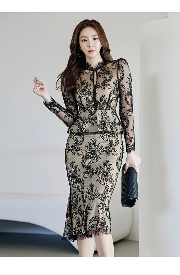 Lavinia Lace Mermaid Midi Skirt Set Two-piece