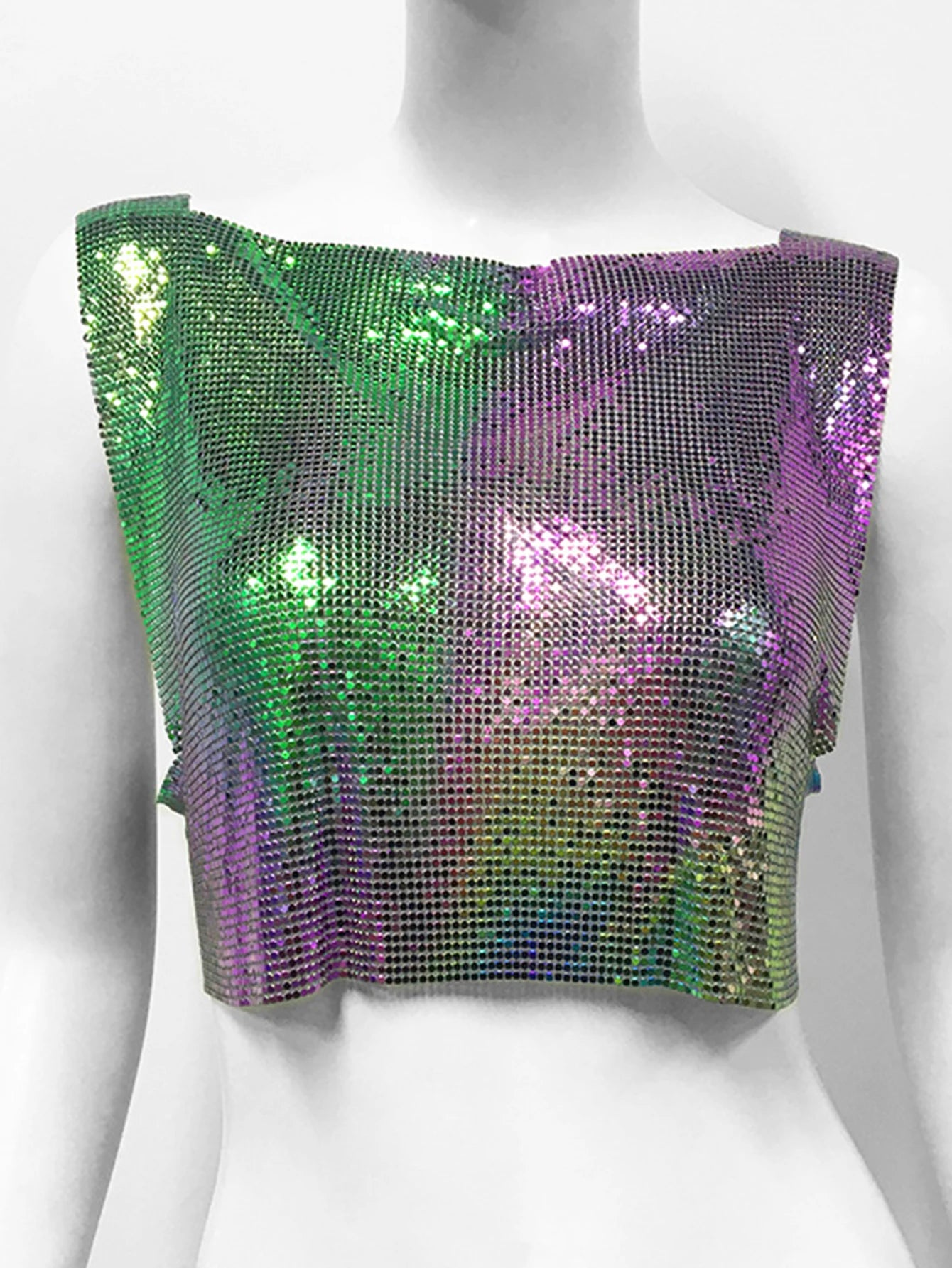 Yvette Metal-Sequin Cropped Tank Top One-piece