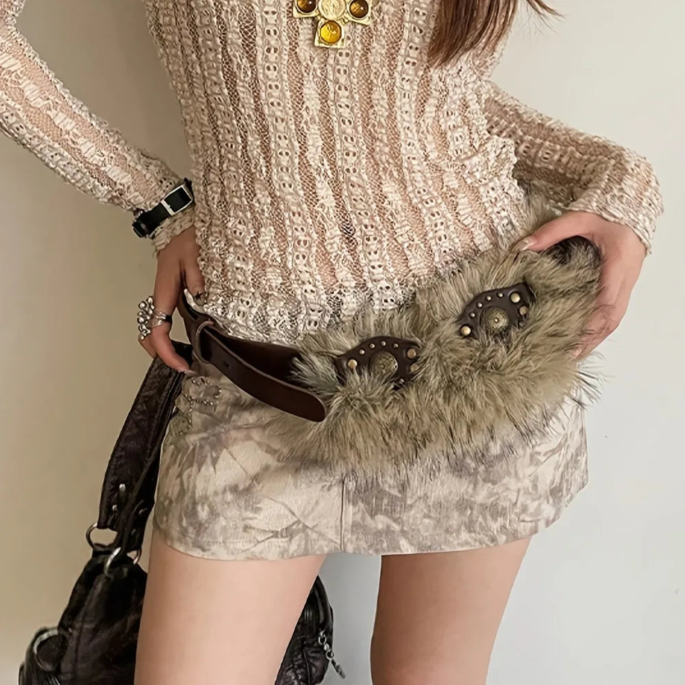 Roxy Faux-Fur Rivet Y2K Belt