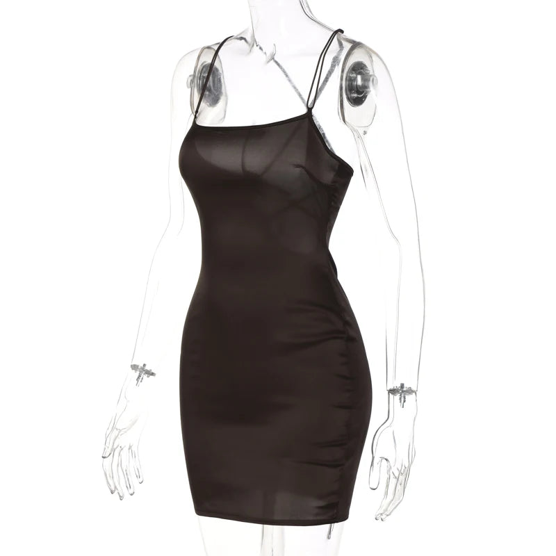 Cappuccino Satin Strappy Bodycon Mini Dress