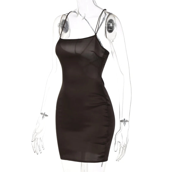 Cappuccino Satin Strappy Bodycon Mini Dress