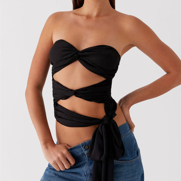 Freya Ruched Twist-Knot Tube Crop Top