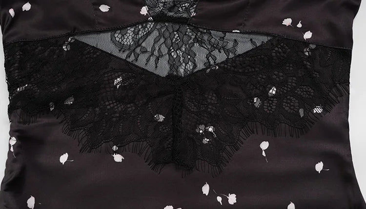 Peregrina Lace-Trim Petal Print Puff-Sleeve Satin Maxi Dress