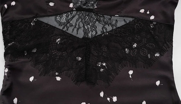 Peregrina Lace-Trim Petal Print Puff-Sleeve Satin Maxi Dress