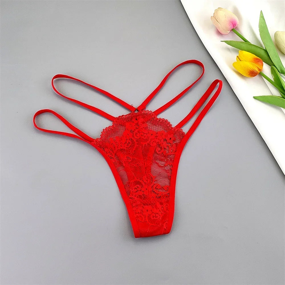 Elara Thin-Strap Lace Thong Pack Lingerie 3-piece