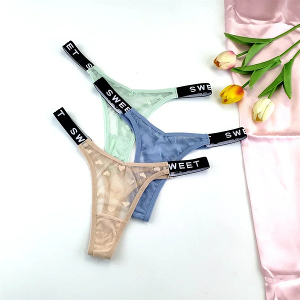 Amara Letter-Waist Mesh Thong Pack Lingerie 3-piece