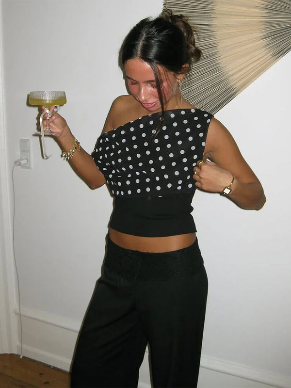 Sofia Midnight Polka One-Shoulder Top