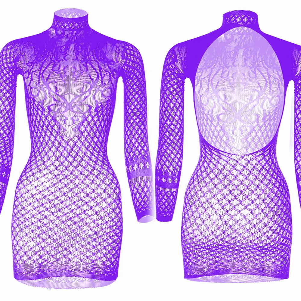 Serafina Multi-Style Fishnet Hollow-Out Bodycon Lingerie Mini Dress