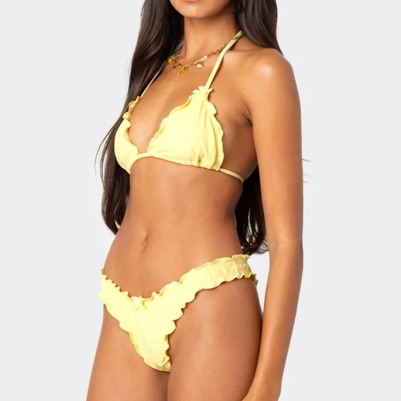 Lilia Lettuce-Trim Halter Bikini Two-piece