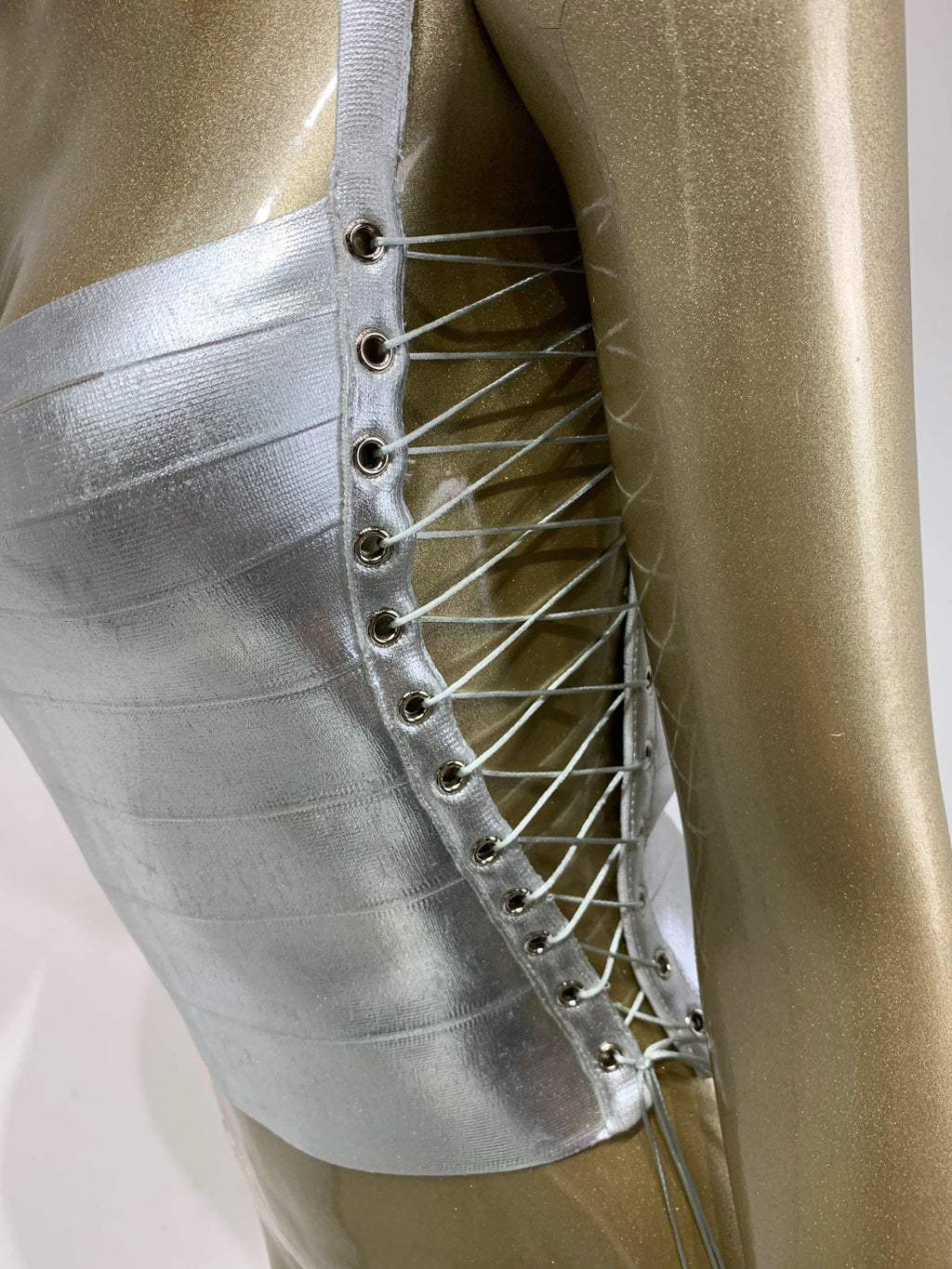 Women Summer Sexy Lacing Bronzing Gold Silver Bodycon Bandage Tops Celebrity Designer Fashion High Street Top