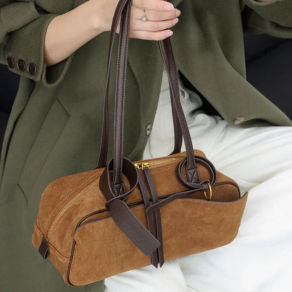 Autumn Winter Women's Cow Genuine Leather Tote Bag Suede Commuting Cowhide Handbags Large Capacity Designer Luxury Velvet Bags