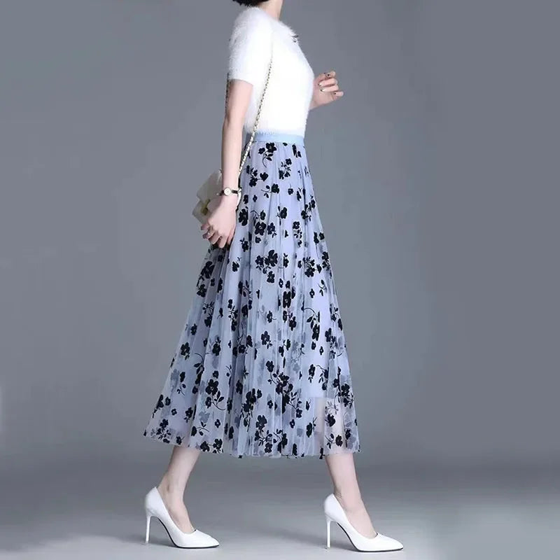 Josette Floral Mesh Midi Skirt One-piece