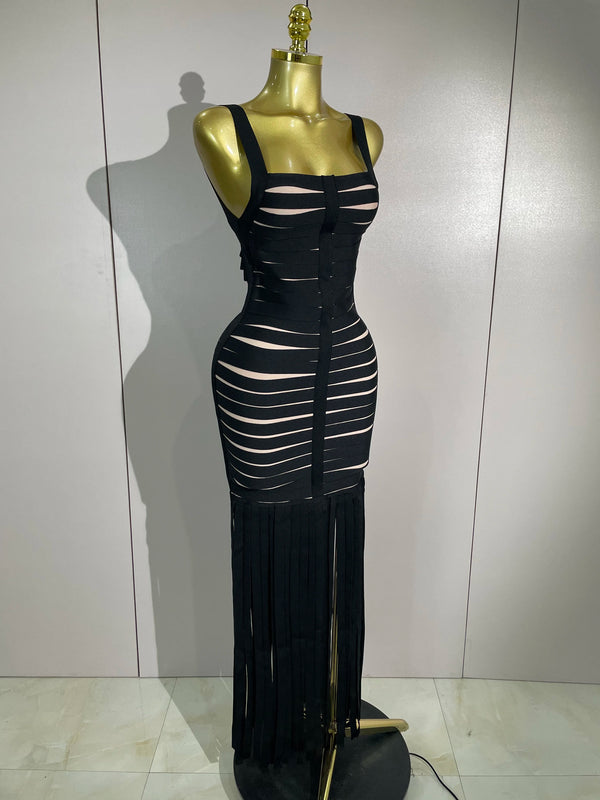 Francesca Tassel Halter Bandage Midi Dress