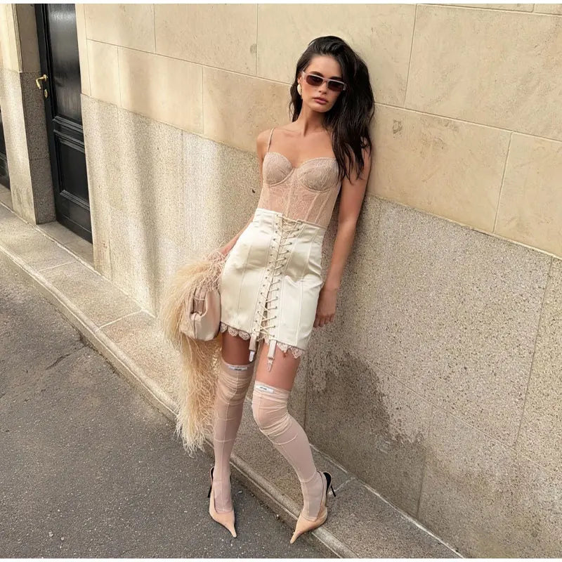 Solene Bodycon Lace Mini Skirt One-piece