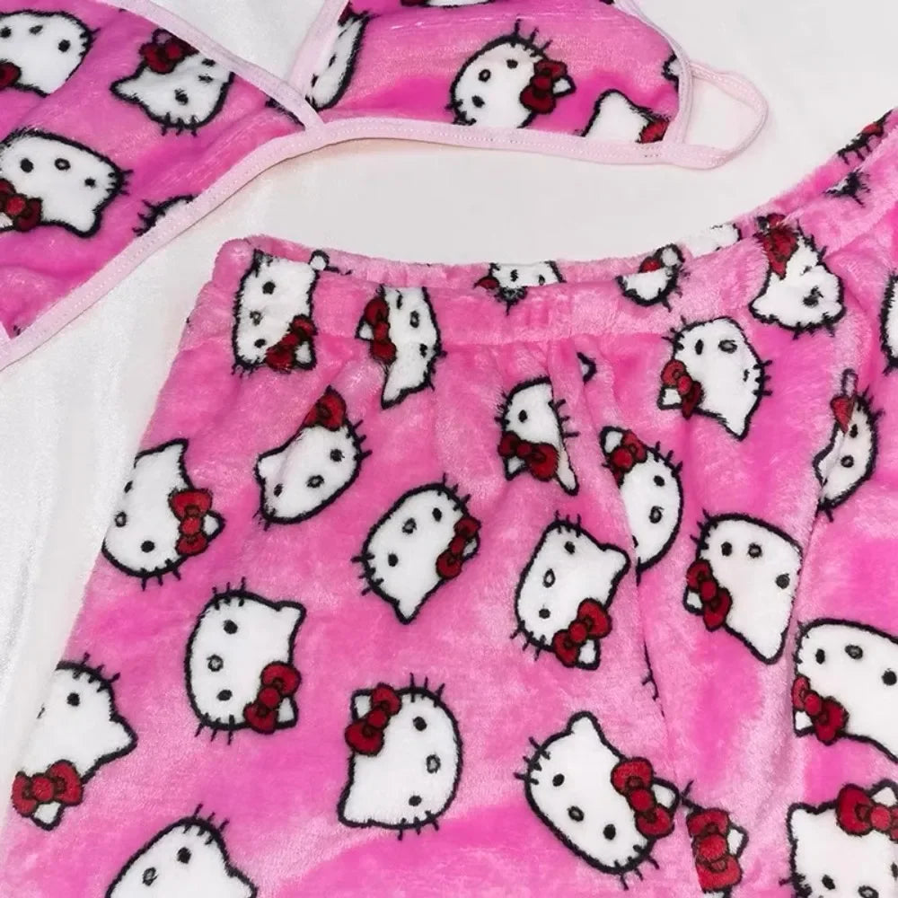 Hello Kitty ladies Pajama Two Piece Sanrio Anime Kawaii Women Home Underwear Cute Summer Beachwear Bra Shorts Girl Bikini