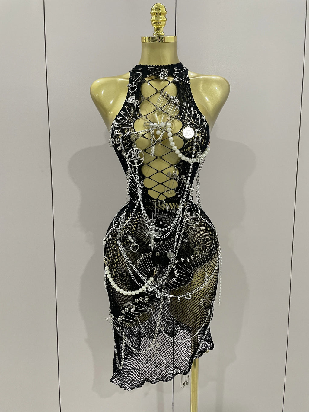 Dahlia Chain-Beaded Sheer Mesh Midi Dress