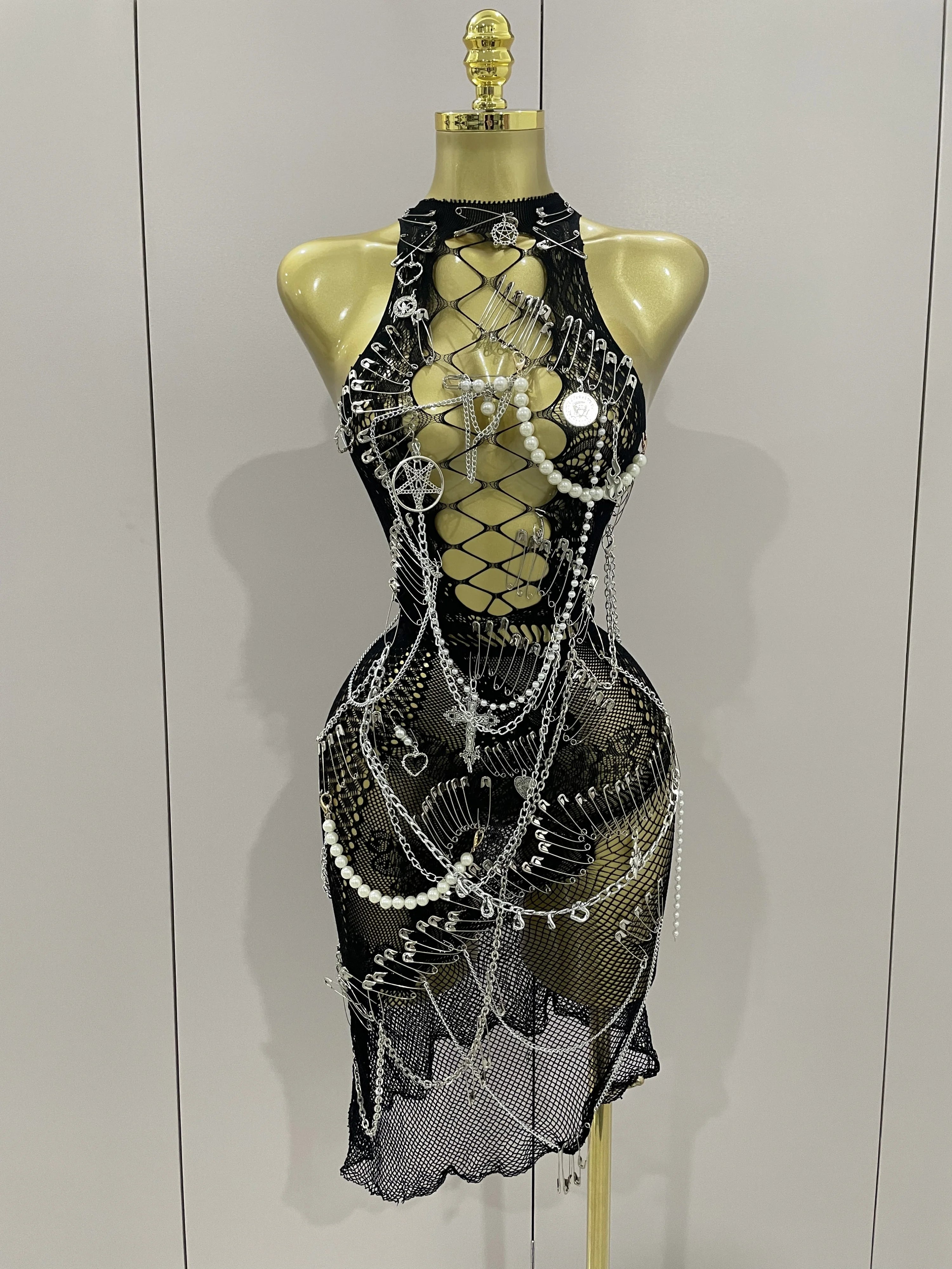 Dahlia Chain-Beaded Sheer Mesh Midi Dress Main image