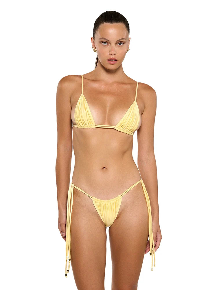 ZRTAK Solid Color Sexy Bikinis Triangle Swimwear Women's Two Piece Swimsuit Sexy Bathing Suits Bandage Beachwear High Cut Thong