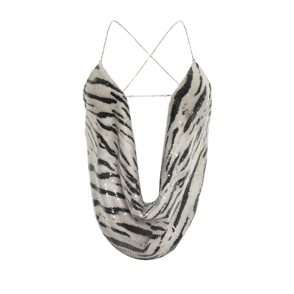 Zahara Zebra-Sequin Backless Mini Skirt Set Two-piece