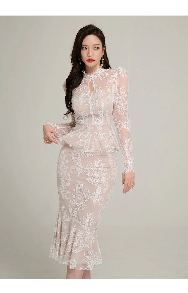 Lavinia Lace Mermaid Midi Skirt Set Two-piece