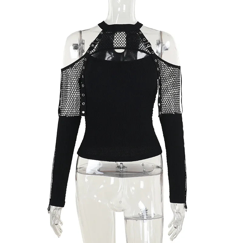 Ophelia Noir Fishnet Harness Top One-piece