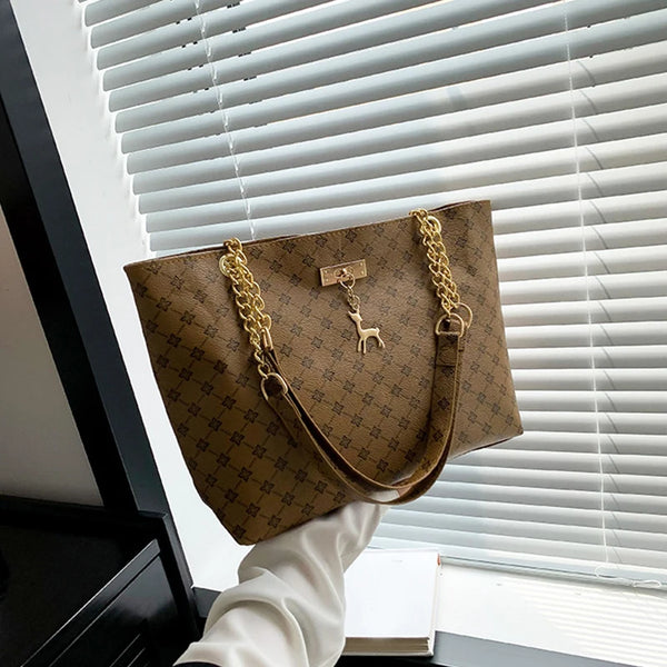 Margaux Monogram-Print Faux-Leather Chain Tote Bag
