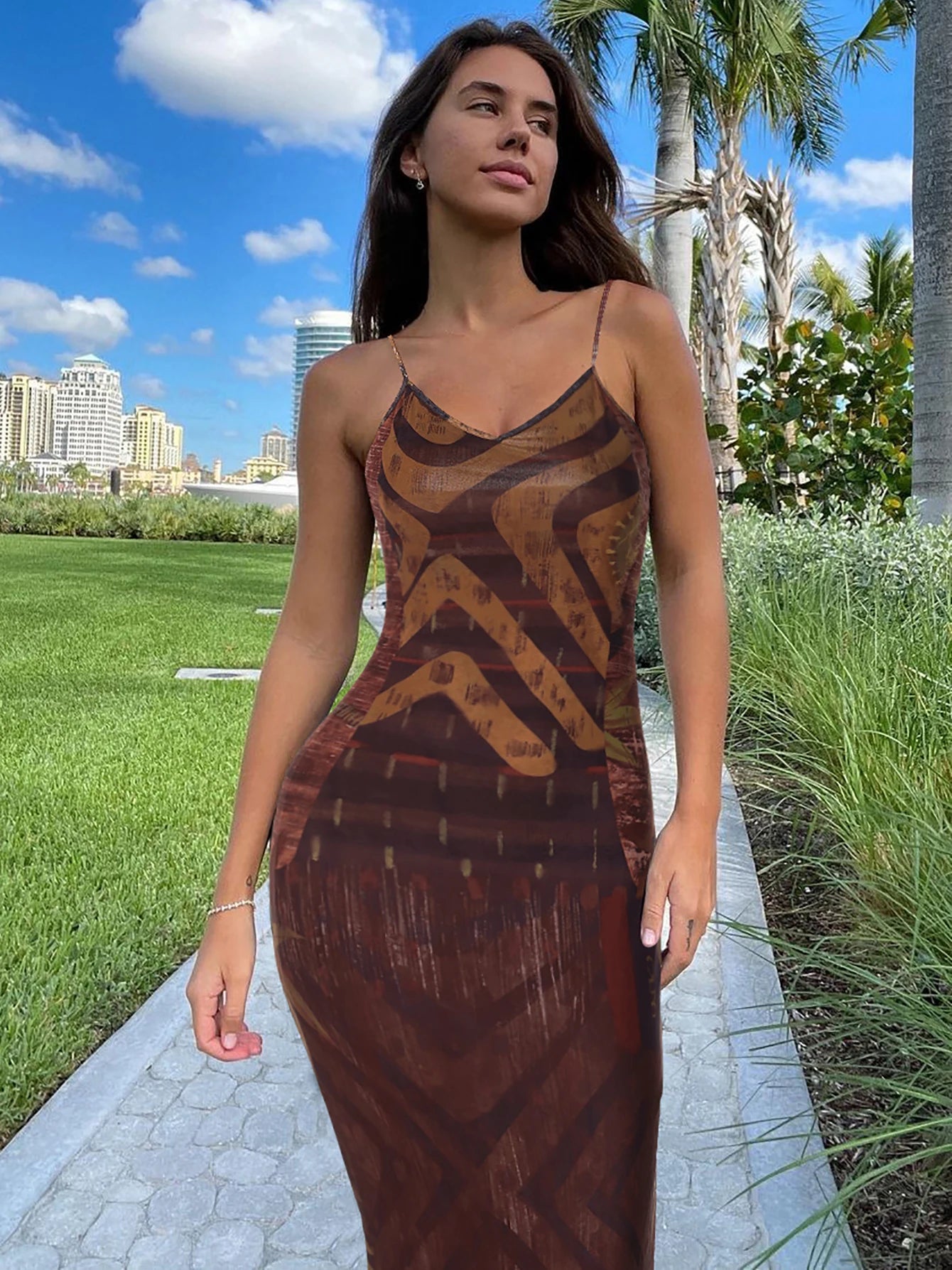Aurora Printed Cami Bodycon Midi Dress Main image